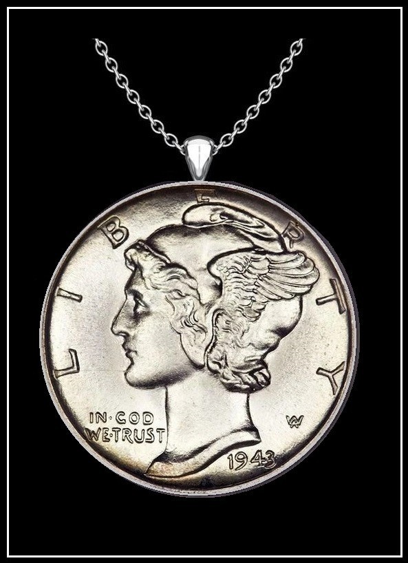 MIRROR FINISH Mercury Dime Necklace - Authentic Vintage 90% Silver US Coin