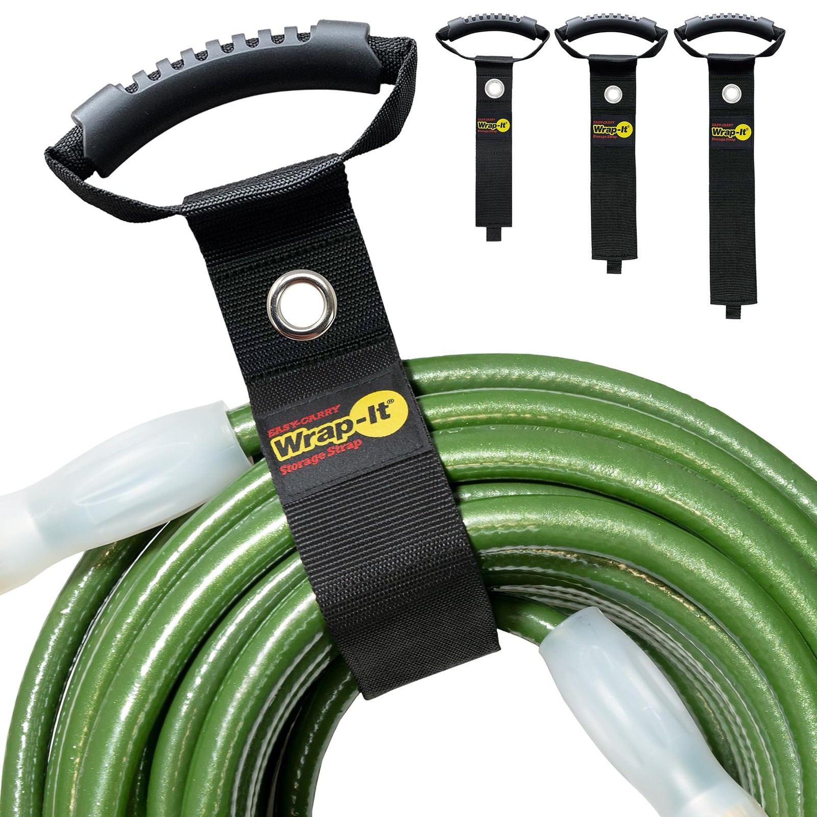 Easy-Carry Wrap-It Storage Straps - Assorted 3 Pack Grommet, Black