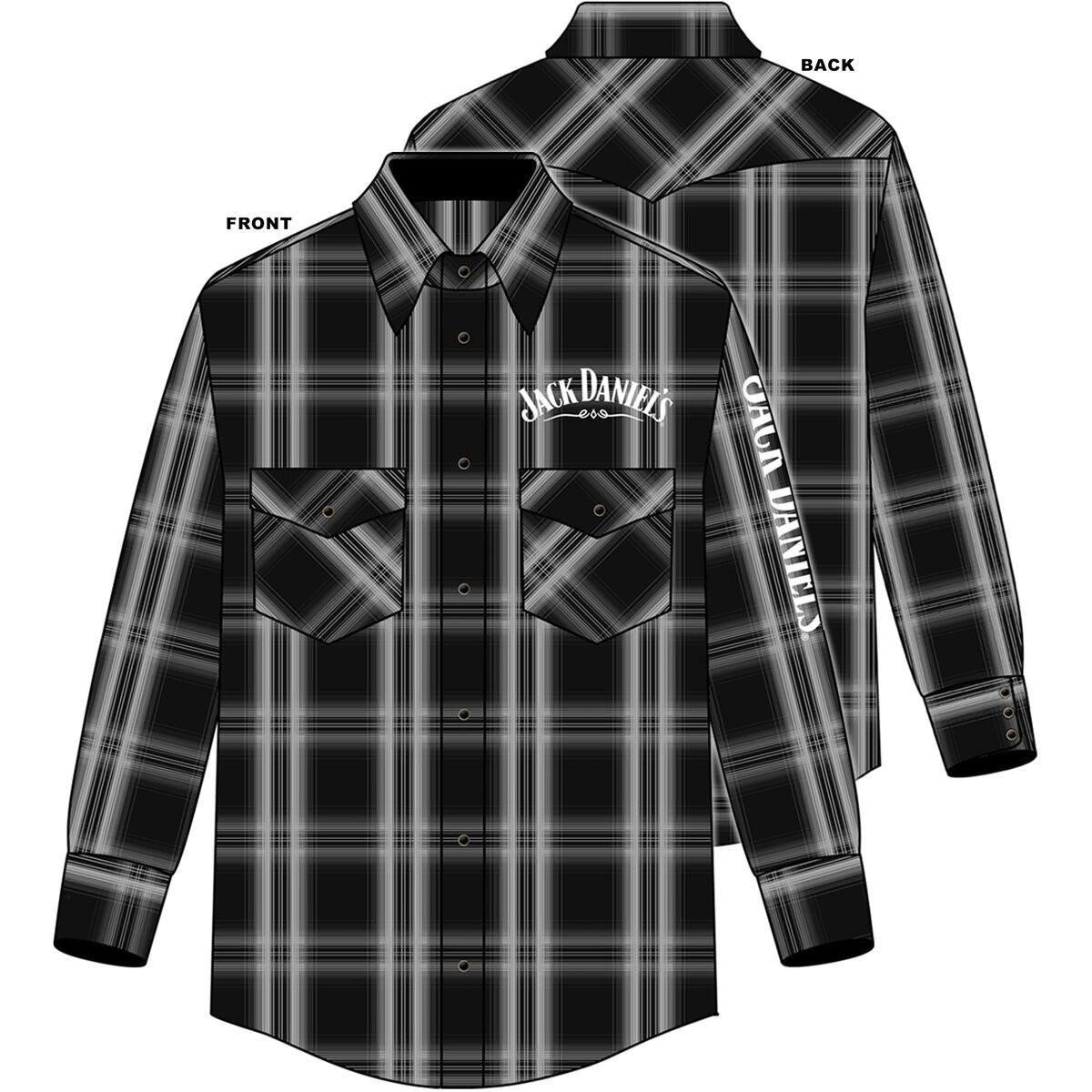 Jack Daniels Black Plaid Jack Daniels Embroidery Long Sleeve Shirt 02-100XL
