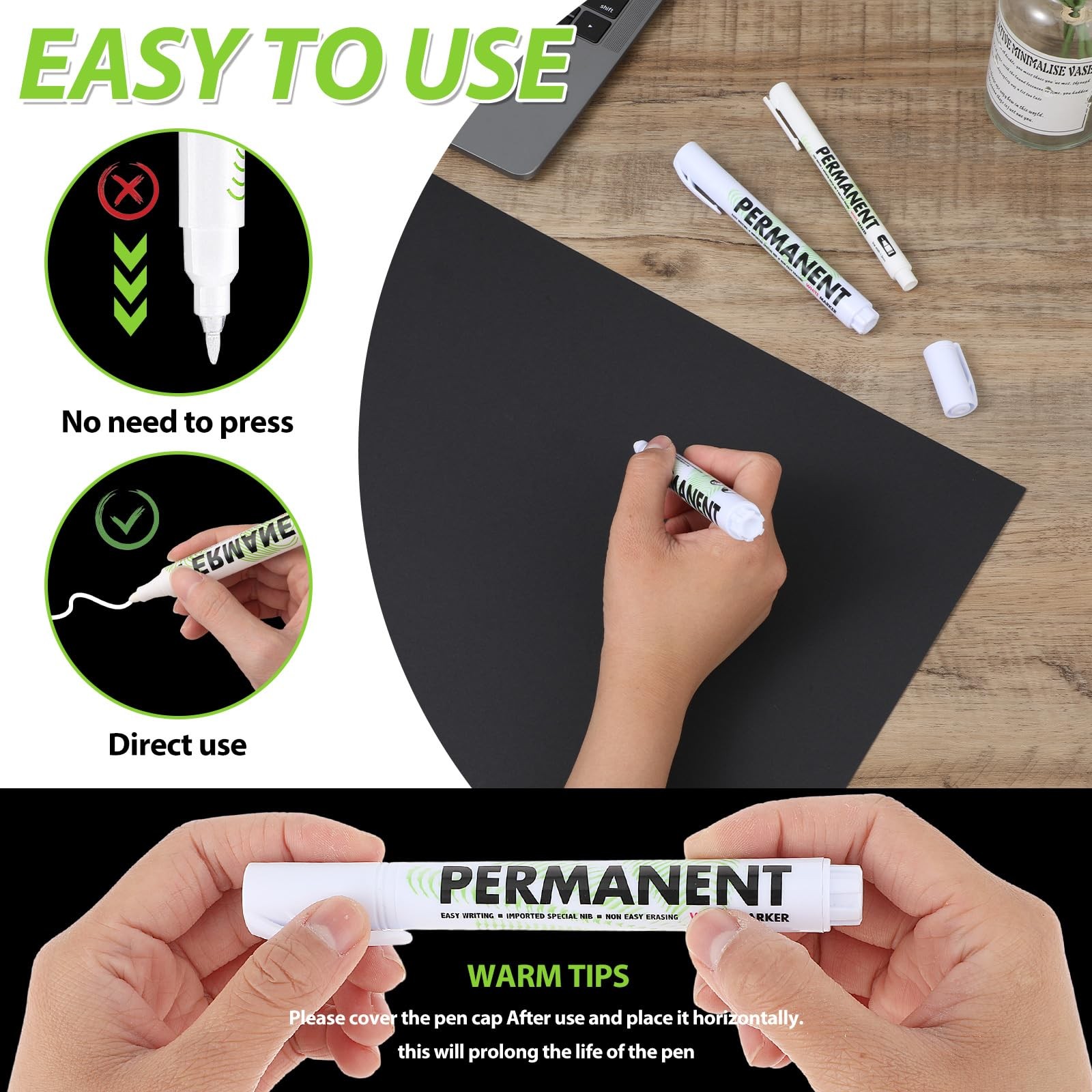 Acrylic White Paint Pens, 6 Pack White Permanent Marker with Extra Fine Point