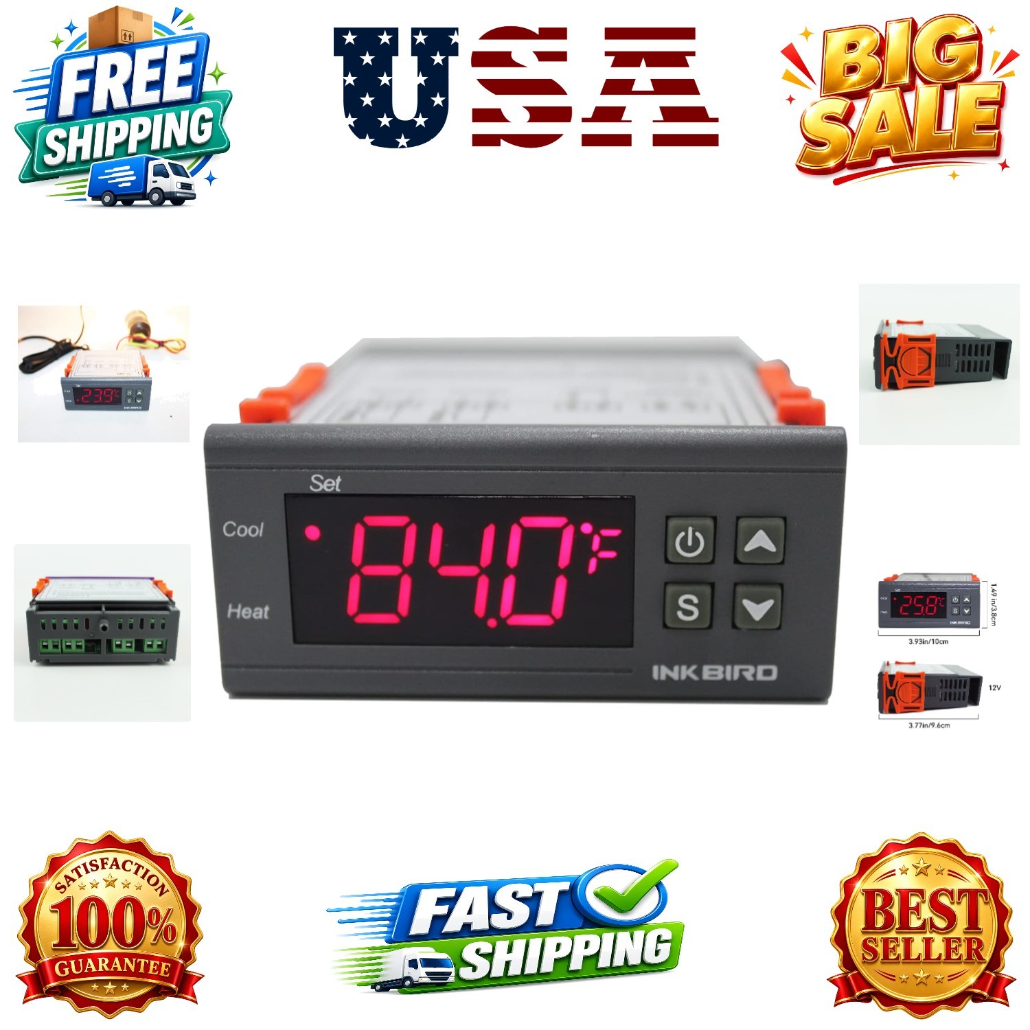 Dual Stage DV 12V Digital Temperature Controller Fahrenheit Thermostat Heatin...