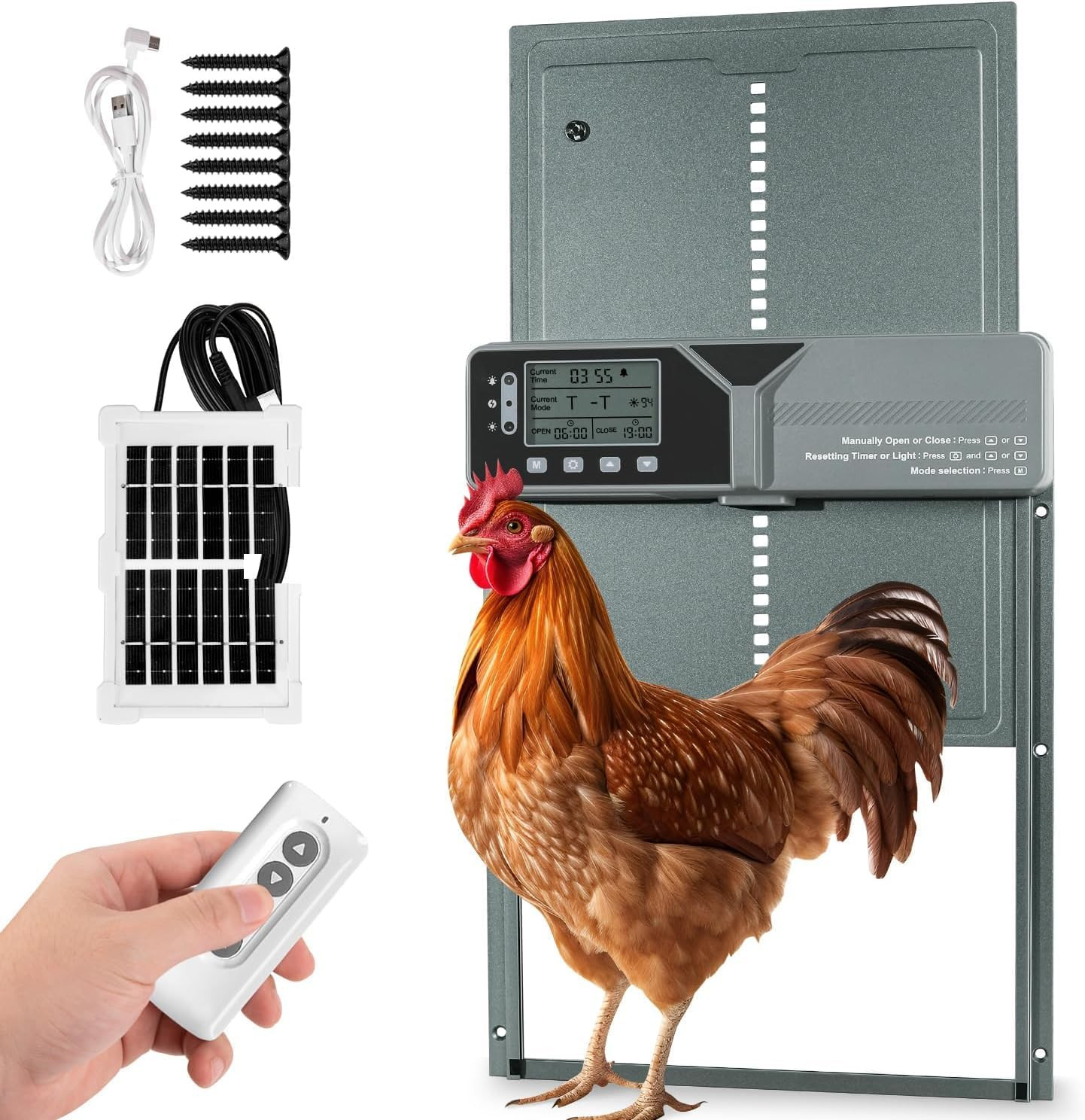 Large Automatic Chicken Coop Door, Solar Powered with Upgraded 4000Mah Battery,