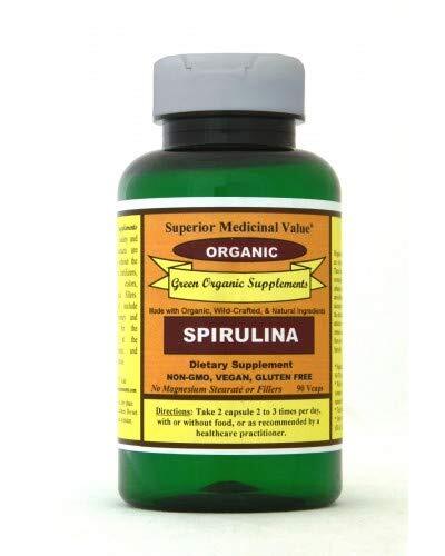 Green Organic Supplement Spirulina, Vegan, 90 VCaps Source of B12 & Iron Non-GMO