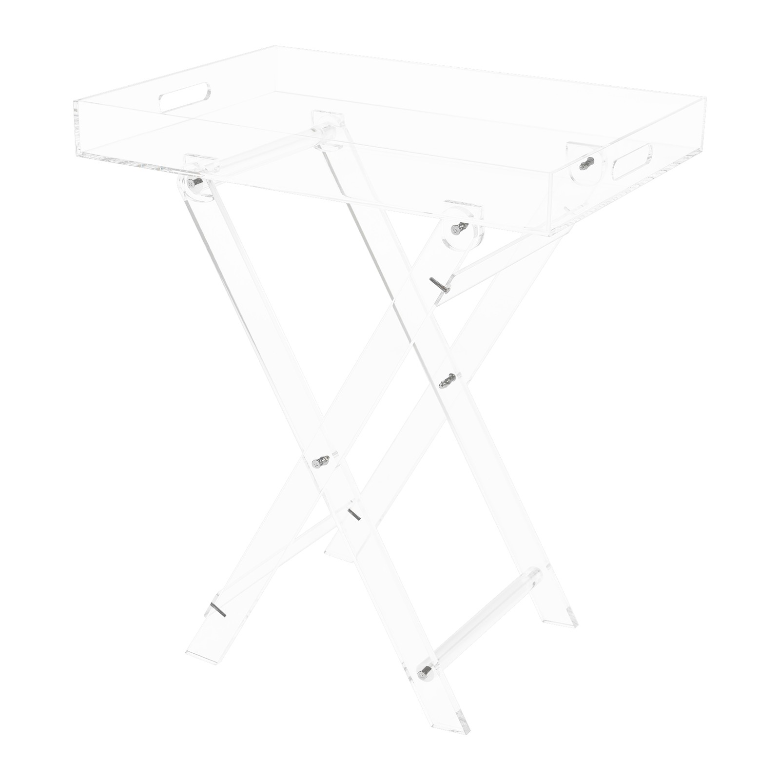 Acrylic Folding Clear Modern Tray Table,Side End Table with Hollowed-out Handles