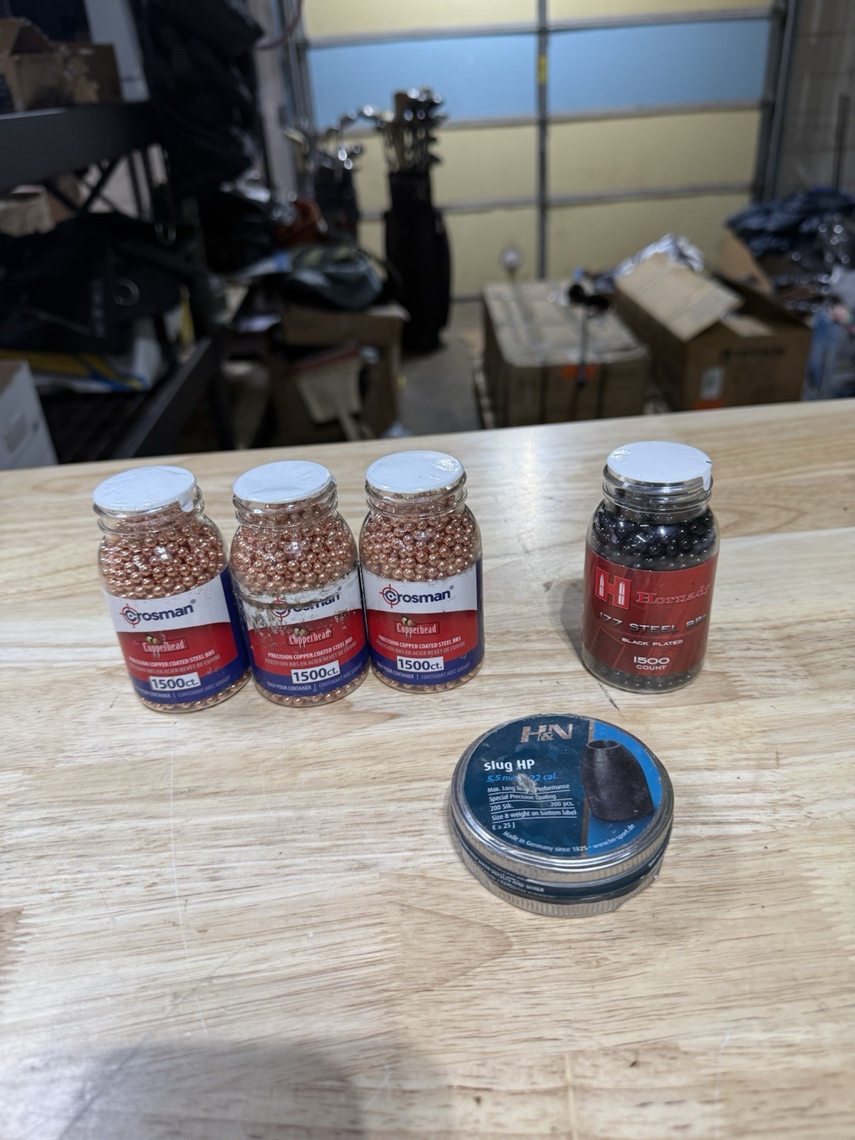Lot Crosman Copperhead BBs (3x1500ct), Hornady .177 BBs, H&N .22 Slug HP