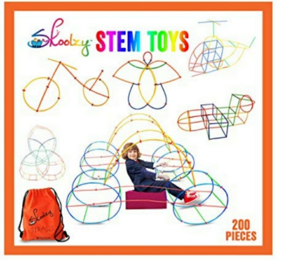 Skoolzy STEM Toys Straws and Connectors Building Kits - 200 pc Fine Motor Skills