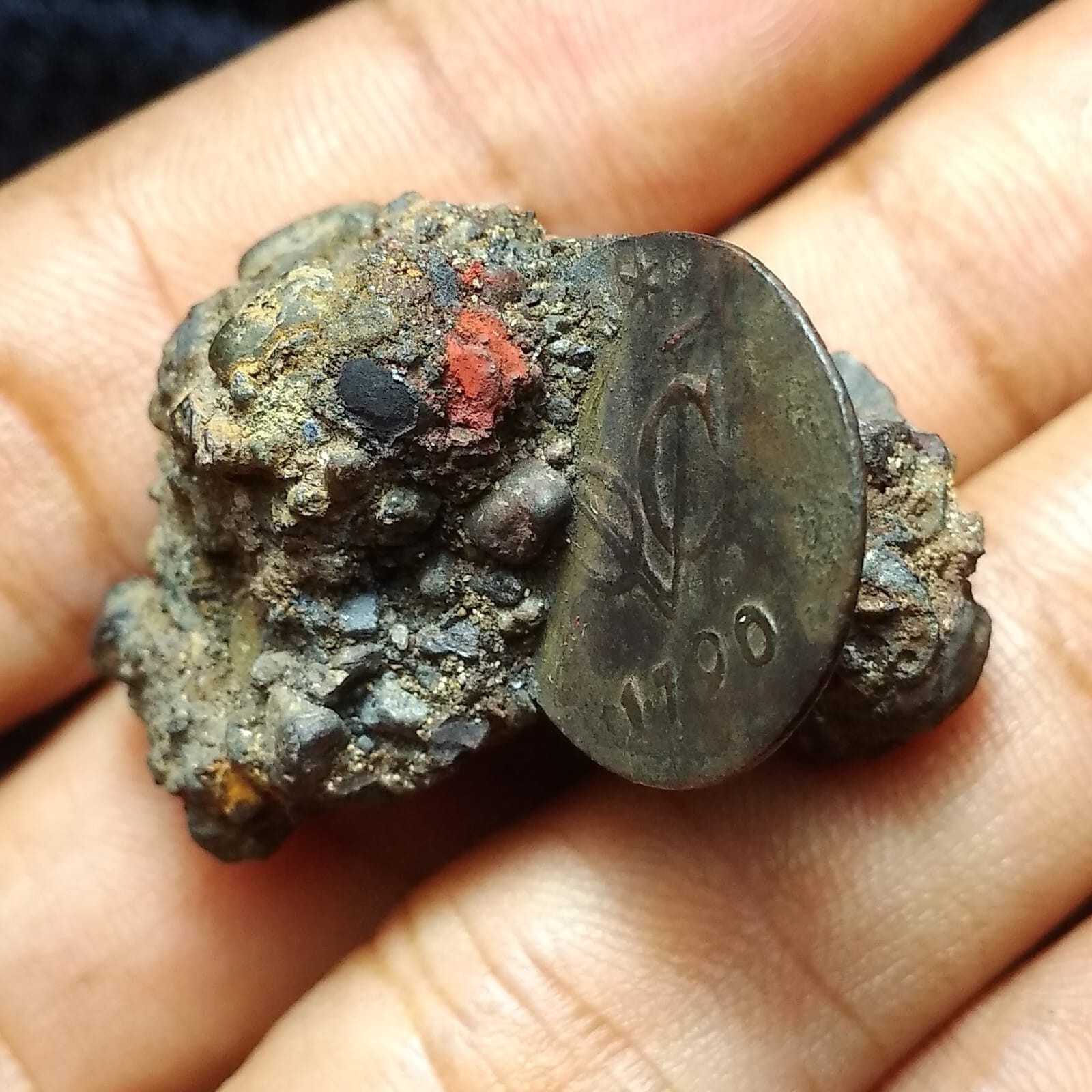 Netherlands East Indies VOC 1/2 Duit 1790, Fossil Clump Found in Batavia Canal.