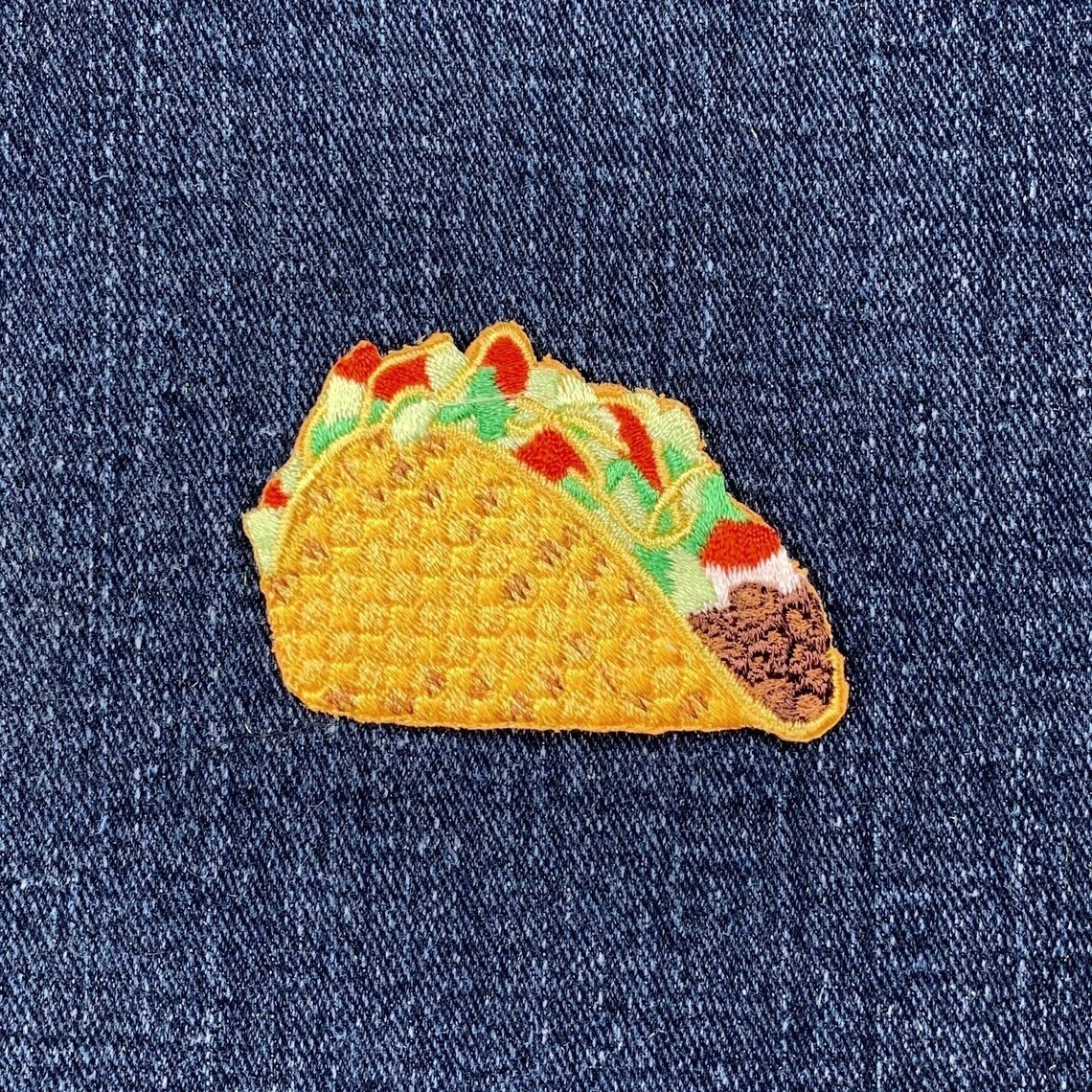 Taco Applique Patch - Embroidered Mexican American Food Badge 2-1/8" (Iron On)