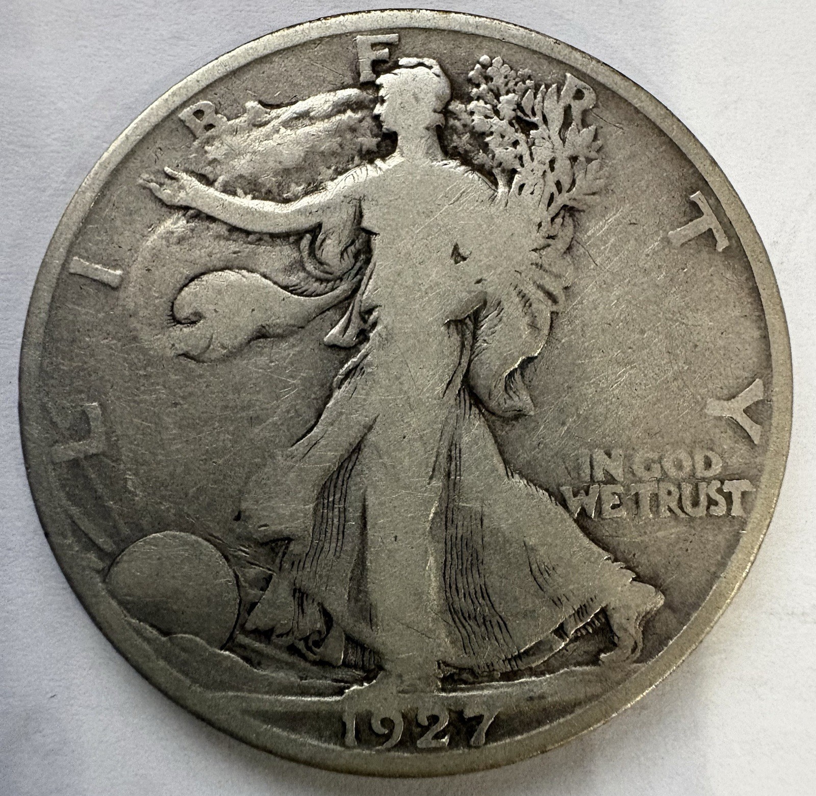 1927-S Walking Liberty Silver Half Dollar $0.50 piece mint mark reverse