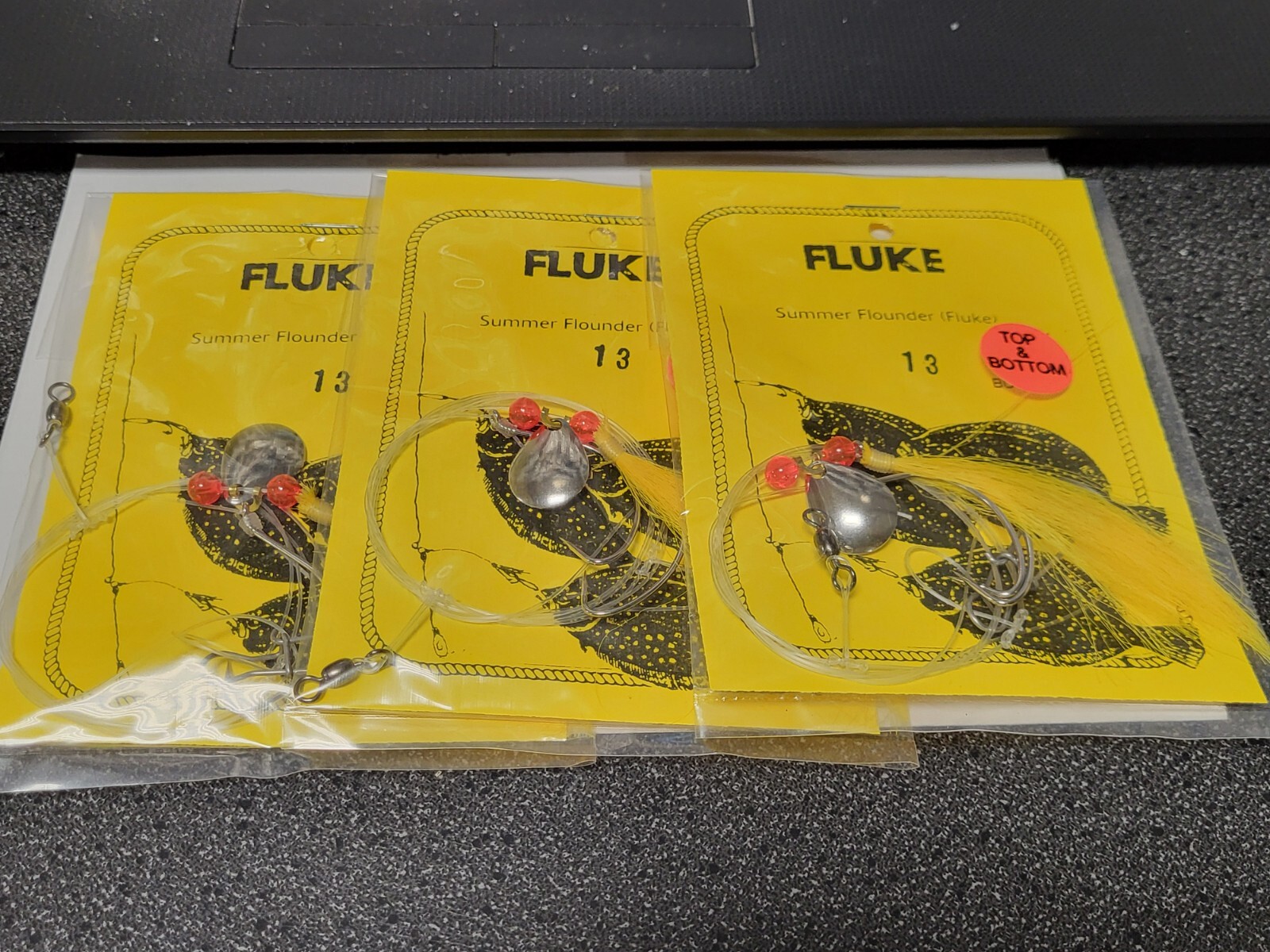 3 NJ Hand Tied English Hook Yellow Hair Hi-Lo w/ Snap Fluke/Summer Flounder Rigs