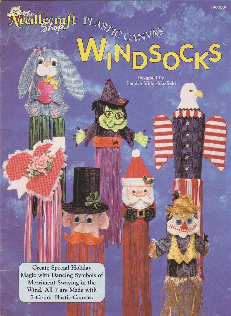 THE NEEDLECRAFT SHOP PLASTIC CANVAS WINDSOCKS 7 HOLIDAY DESIGNS