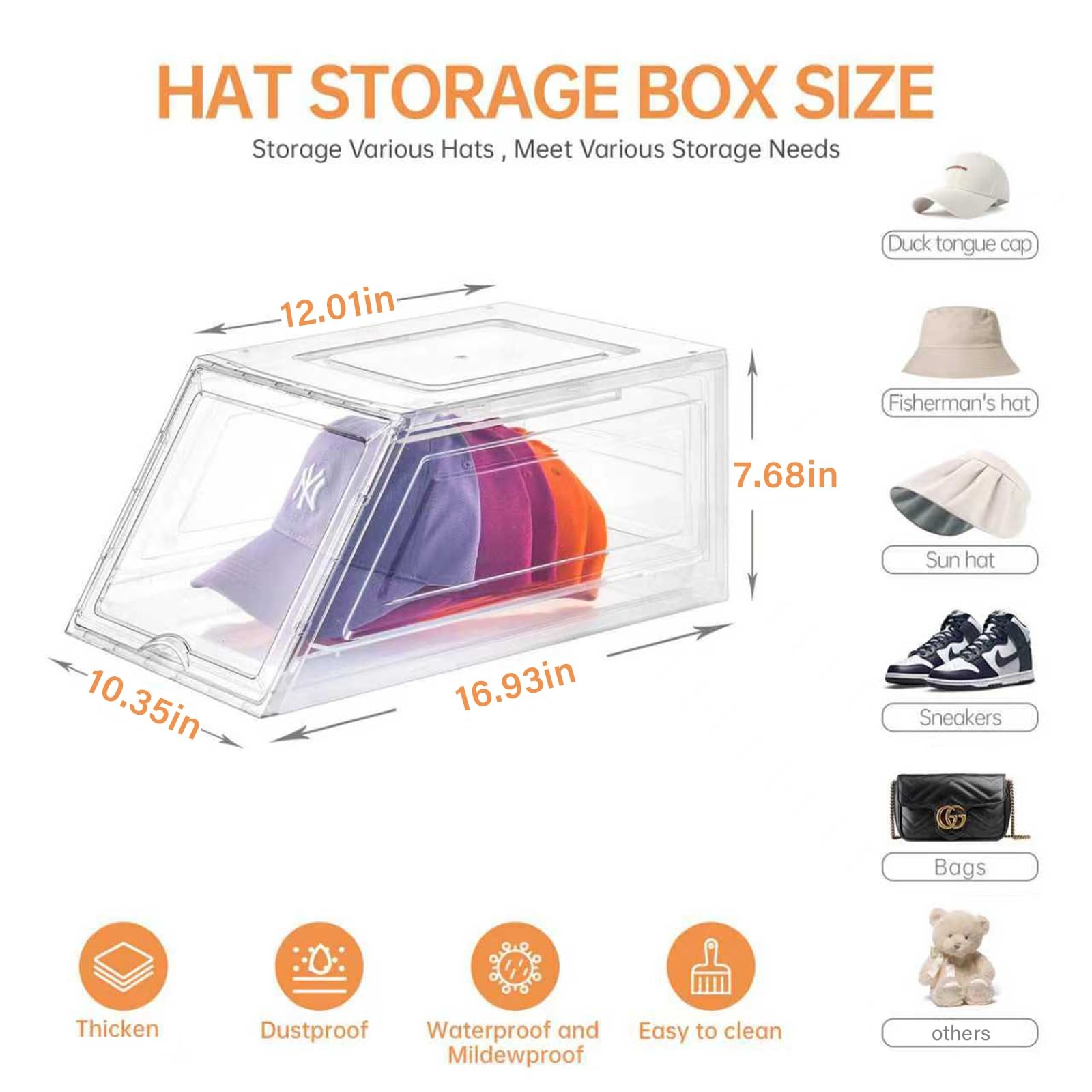 2 Pack Hat Organizer for Baseball Caps,Large Clear Cap Organizer with Drawer,Hat