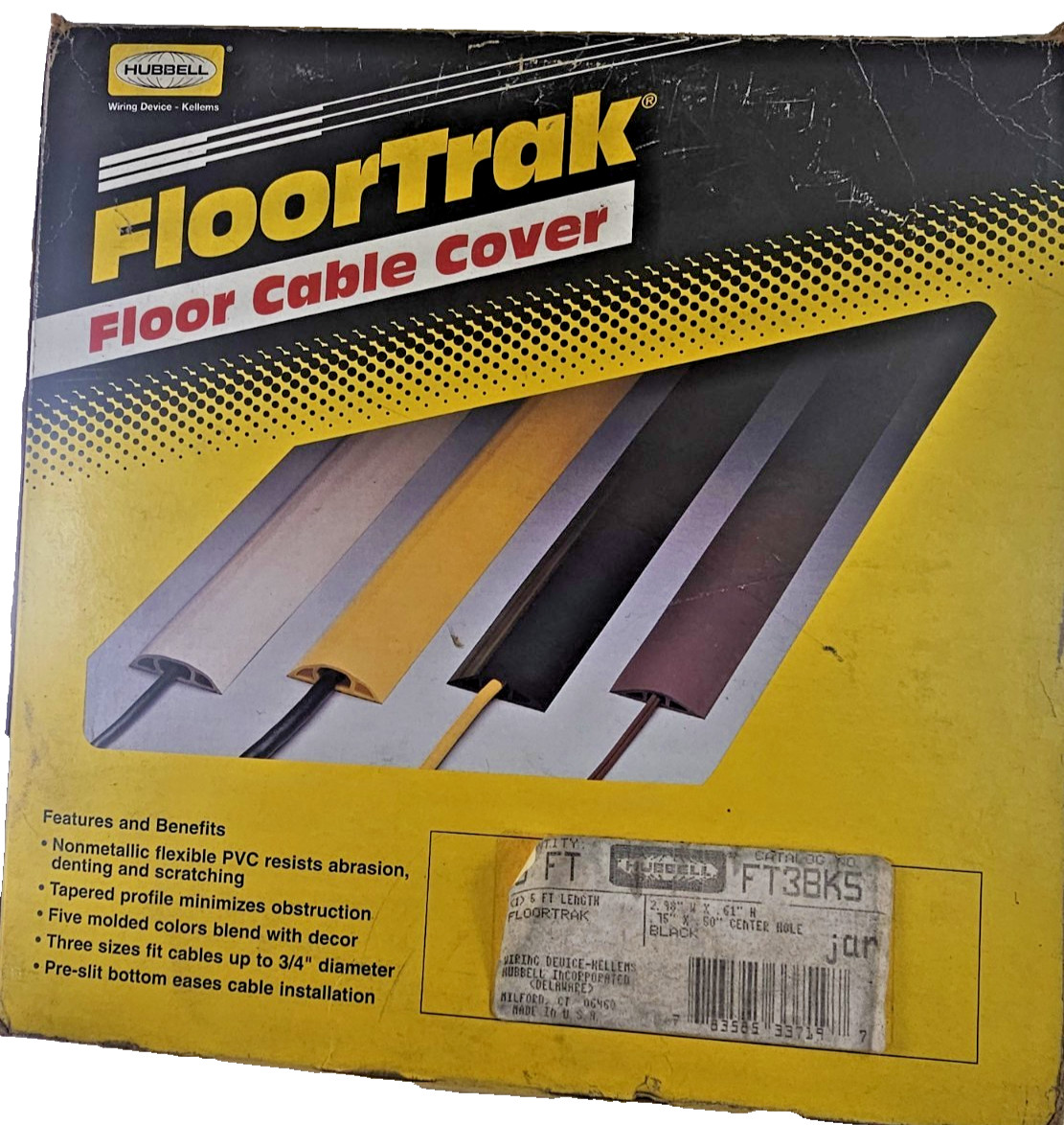 Hubbell FT3BK PVC FloorTrak Cable Cover 5ft 2.98"W x .61"H x  Ctr Hole .75 x .50