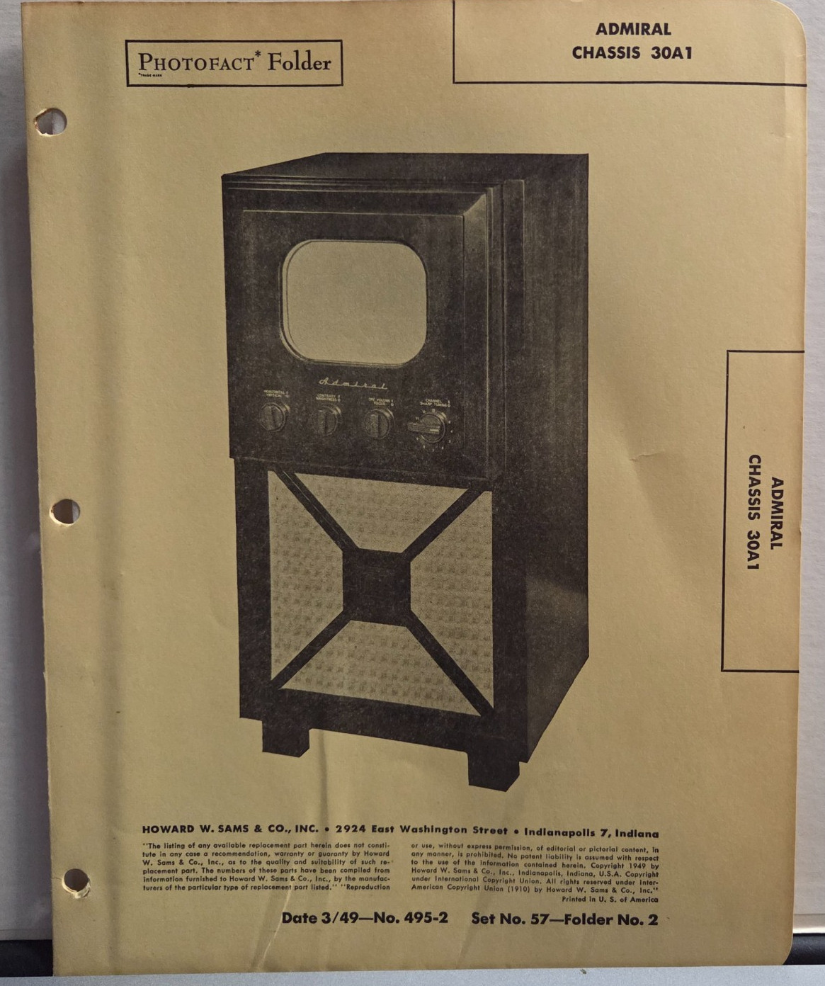 SAMS TELEVISION SERVICE MANUAL 57-2 ADMIRAL CHASSIS 30A1