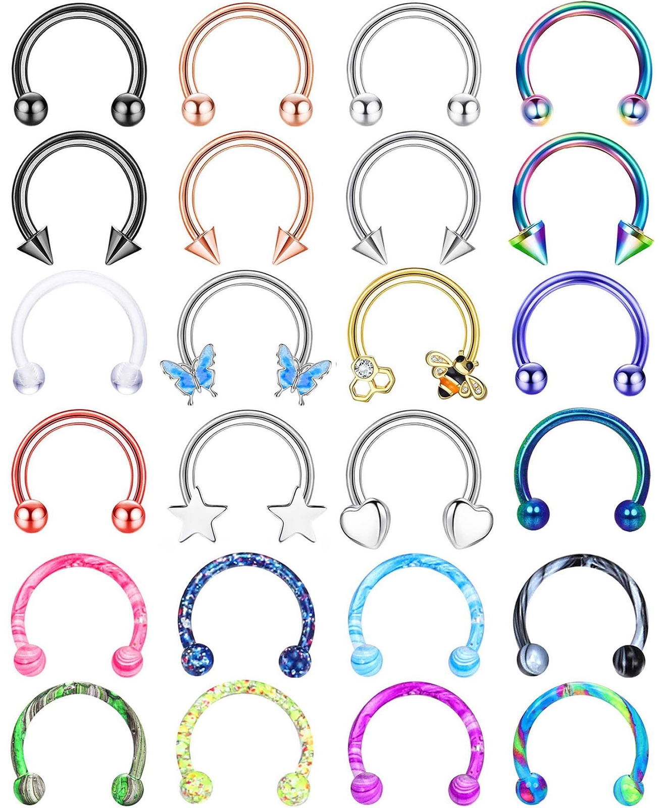 BESTEEL 24Pcs Septum Rings 16G Septum Jewelry, Hypoallergenic 316L Stainless ...
