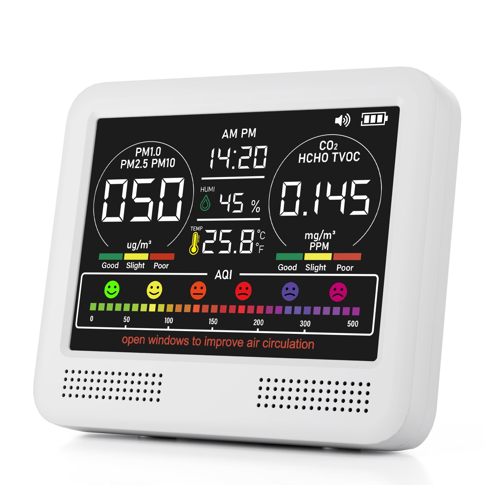 16-in-1 Indoor Quality Monitor with PM1.0,PM2.5,PM10,CO2,HCHO,TVOC,Temperatur...