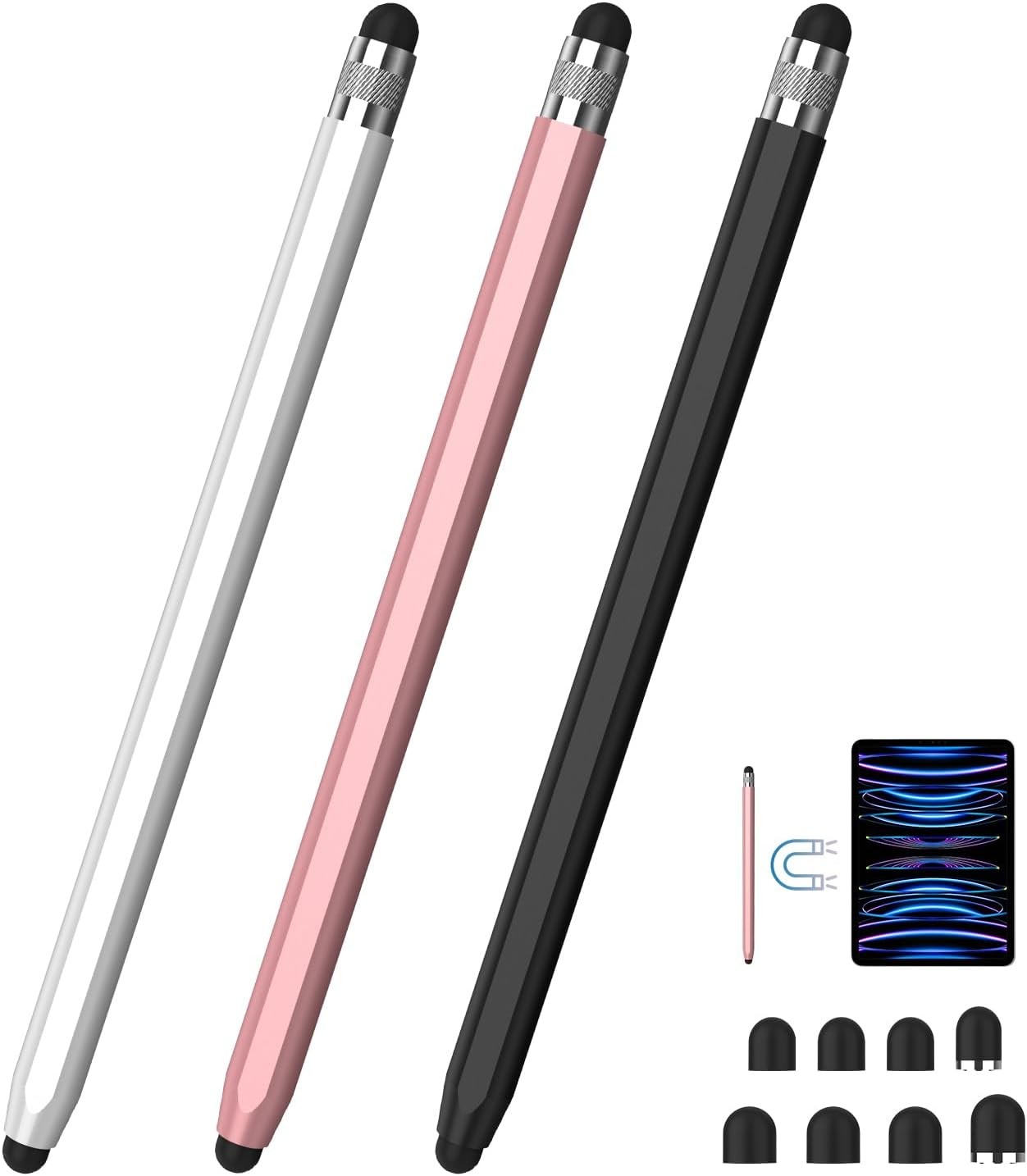 Stylus Pens for Touch Screens, 2-in-1 Magnetic Black/White/Rose Gold