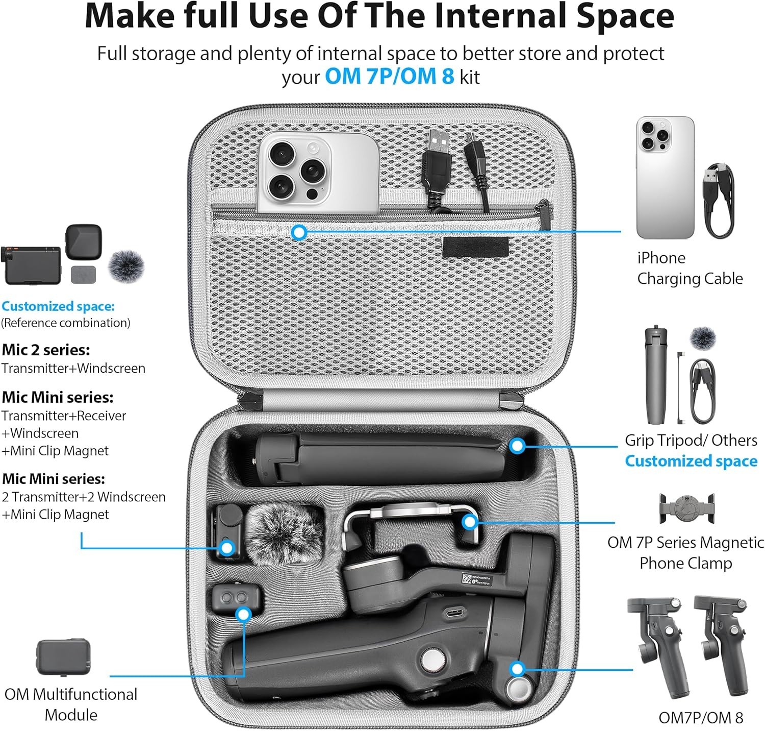 Lightweight & Durable Case for DJI Osmo Mobile 7/8 Gimbal - Large Capacity