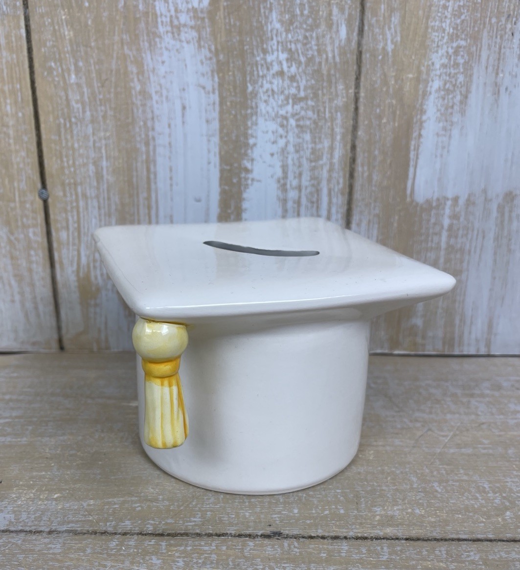 White Ceramic Graduation Cap Bank