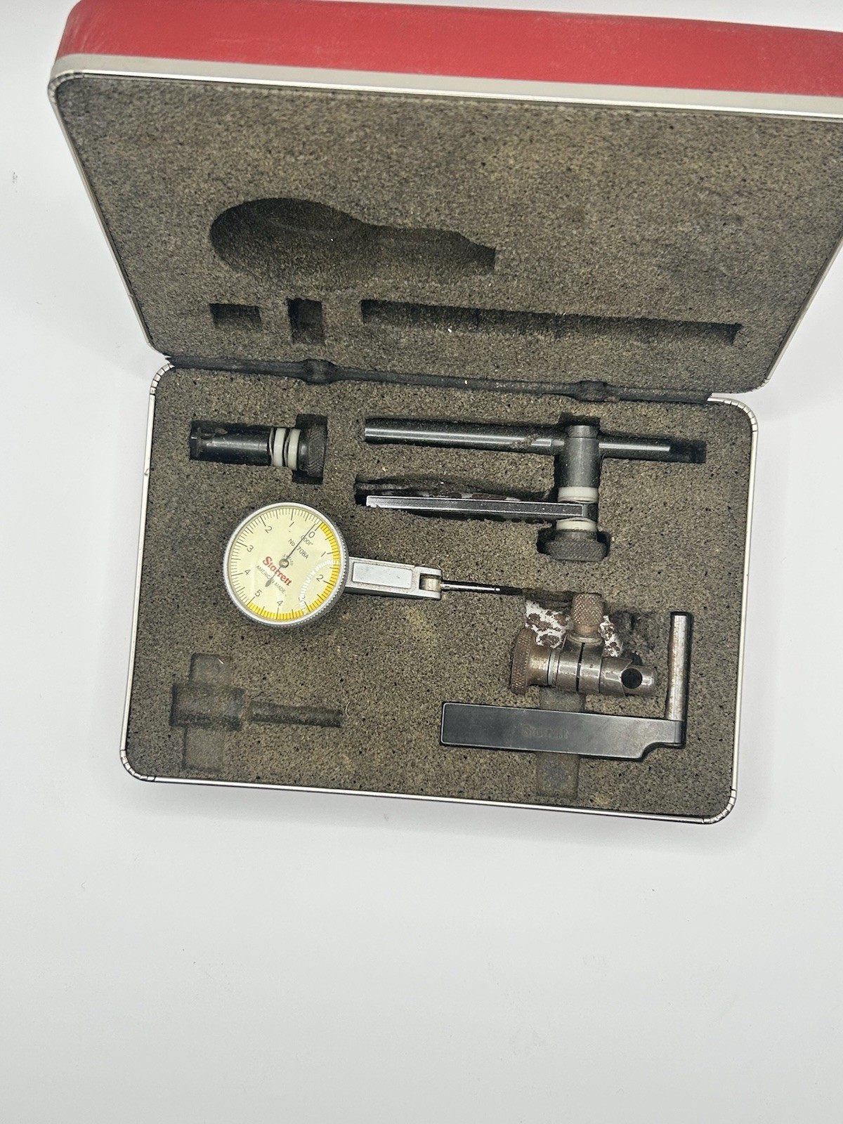 STARRETT #708-A DIAL TEST INDICATOR W/ATTACHMENTS, DOVE TAIL MOUNT,