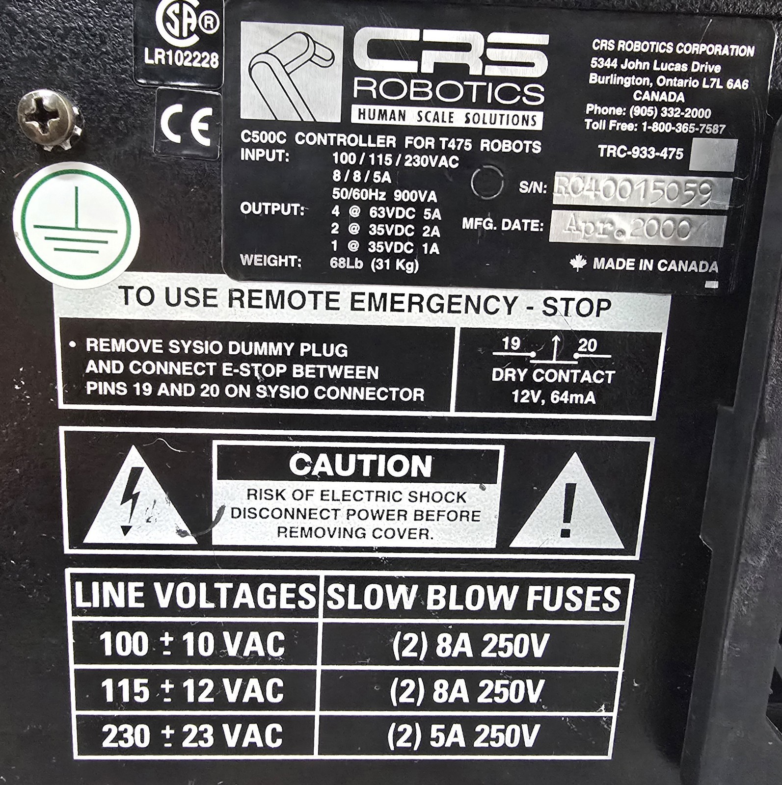 CRS ROBOTICS T475 CONTROLLER FOR ROBOTS