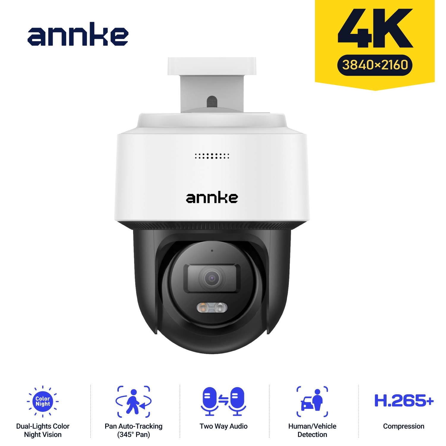 ANNKE 4K 8MP PoE Security IP Camera PT Color Night Vision Two Way Audio H.265+