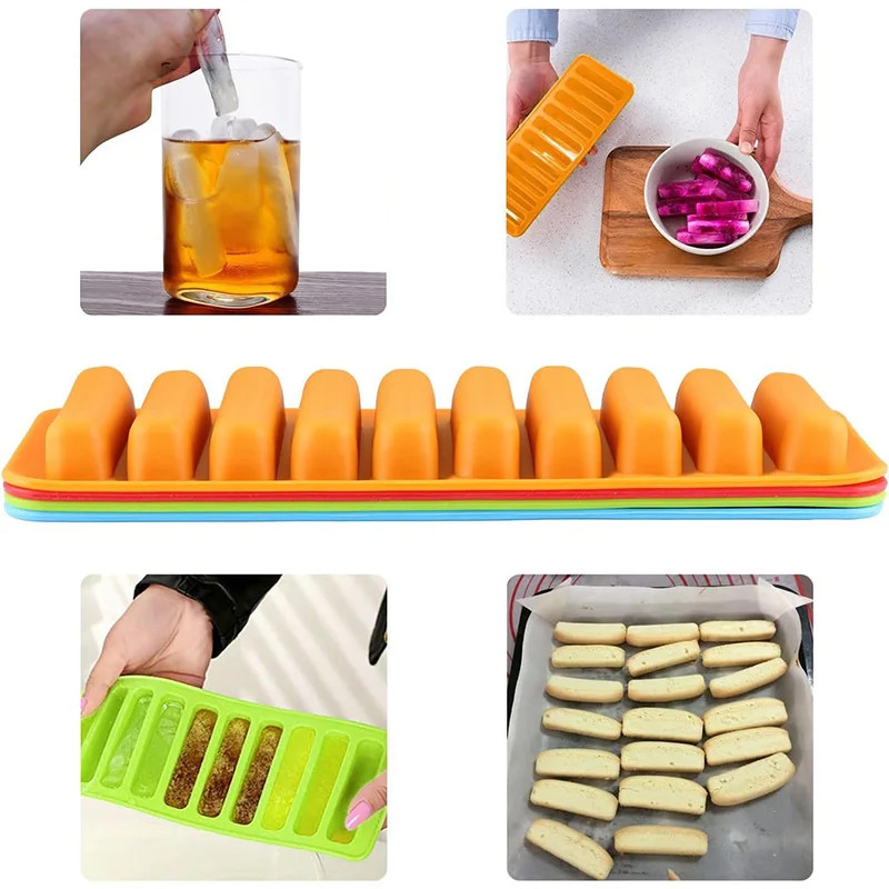 Long Strip Silicone Mold 10 Cavity Finger Shaped Chocolate Rectangular Cereal