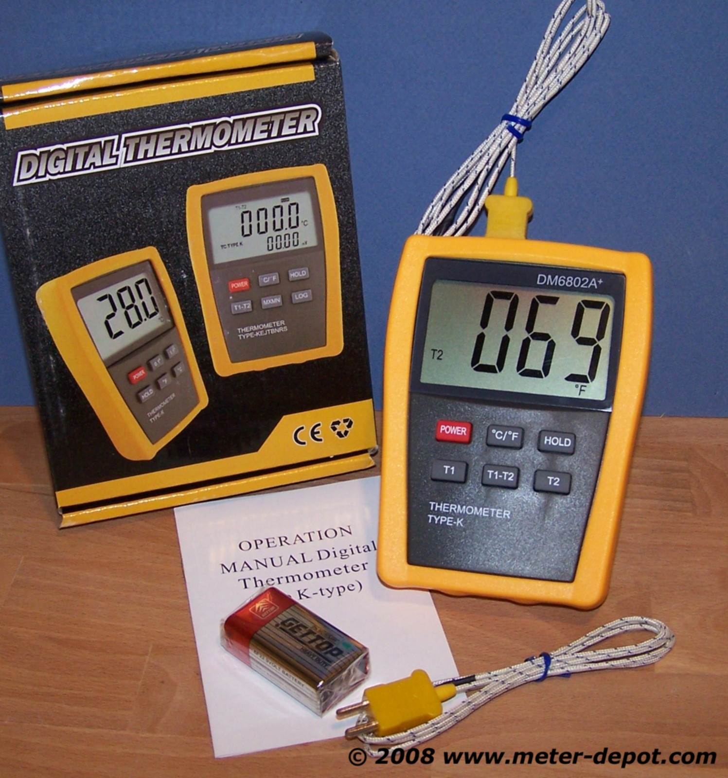 Scientific Digital Thermometer 2 K Type Temperature Sensor HVAC Tool C F 6802