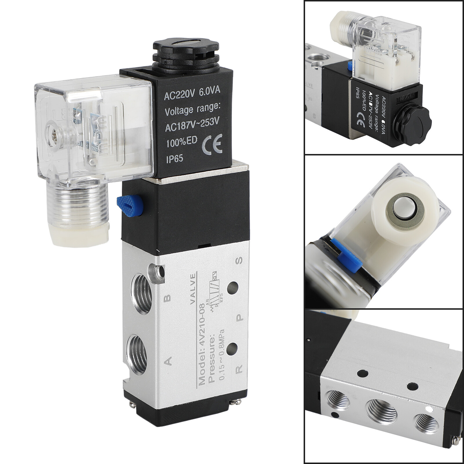Pneumatic Electric Solenoid Air Valve 4V210-08 Ac220V 2 Position 5 Way PT 1/4"UE