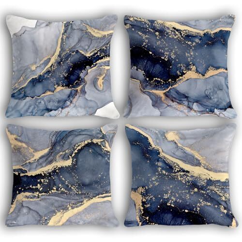 Modern Abstract Marble Texture Blue Gold Watercolor 16" x 16" (Pack of 1)