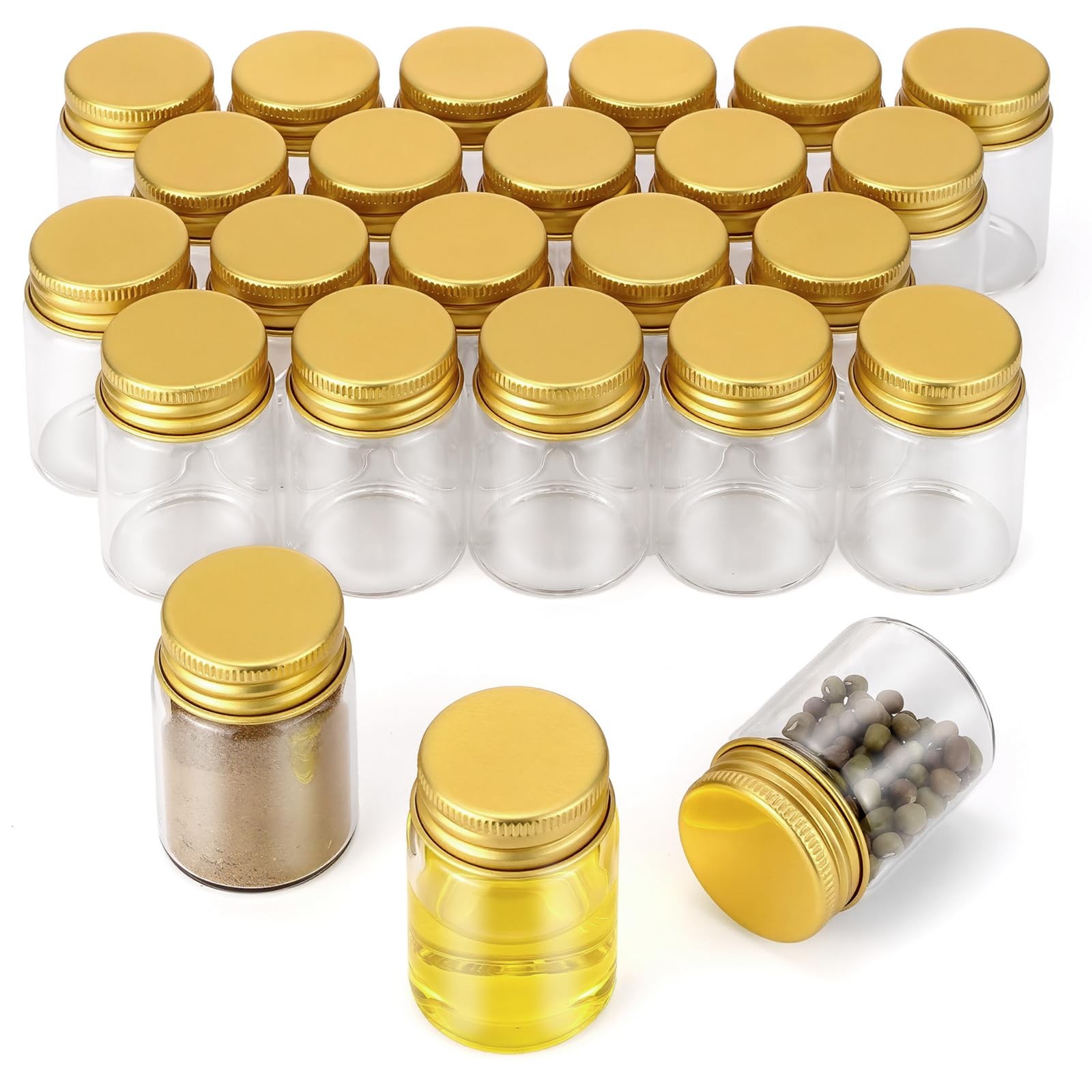 JIUWU 24-Pack Small Glass Bottles,1 Oz with Lid Decorative Bottles
