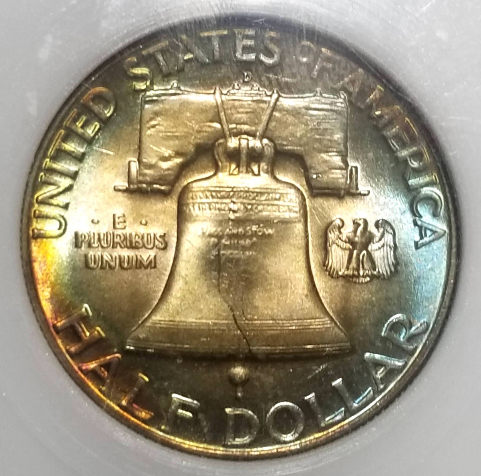 1961-D FRANKLIN SILVER HALF DOLLAR PCI MS65FBL MONSTER REVERSE TONING