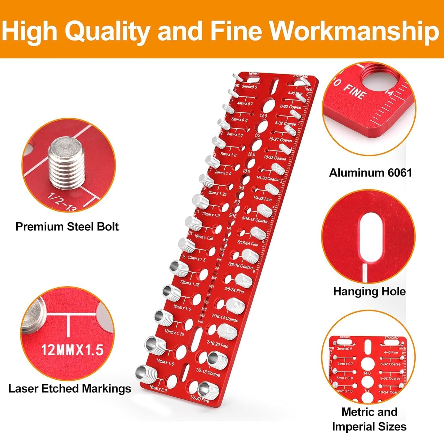 Thread Checker Bolt Nut Gauge SAE Metric Drill Bit Measurement Tool