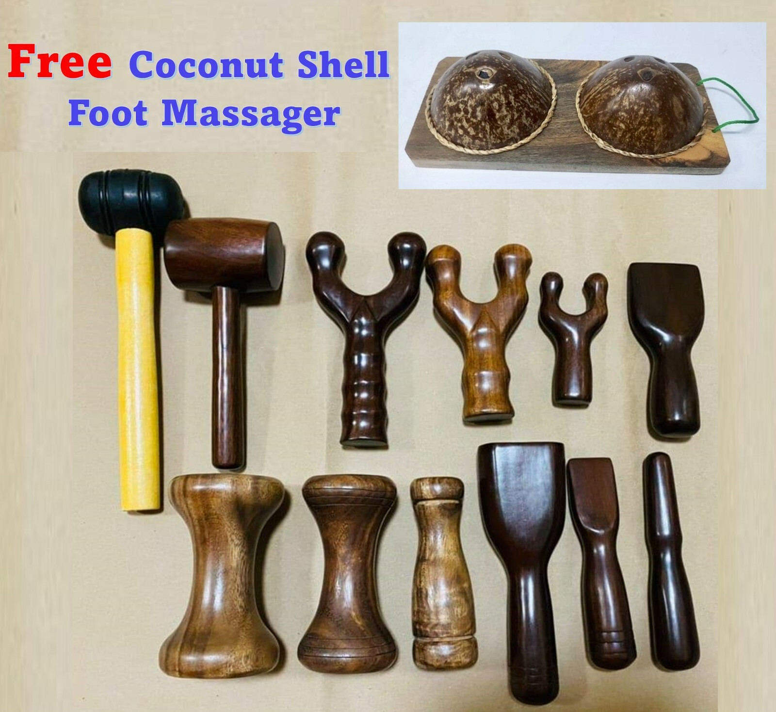 THAI TOK SEN Wooden Tool Set Device Helps Relieve Pain Body Free Foot Massager