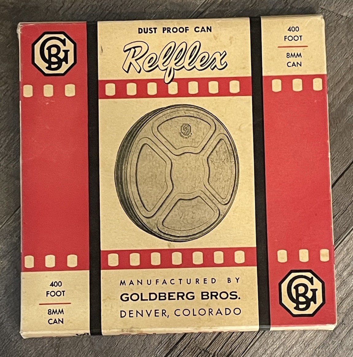 Goldberg Bros. Reflex Reel Metal Dust Proof Can 8mm 400 foot Film Original Box