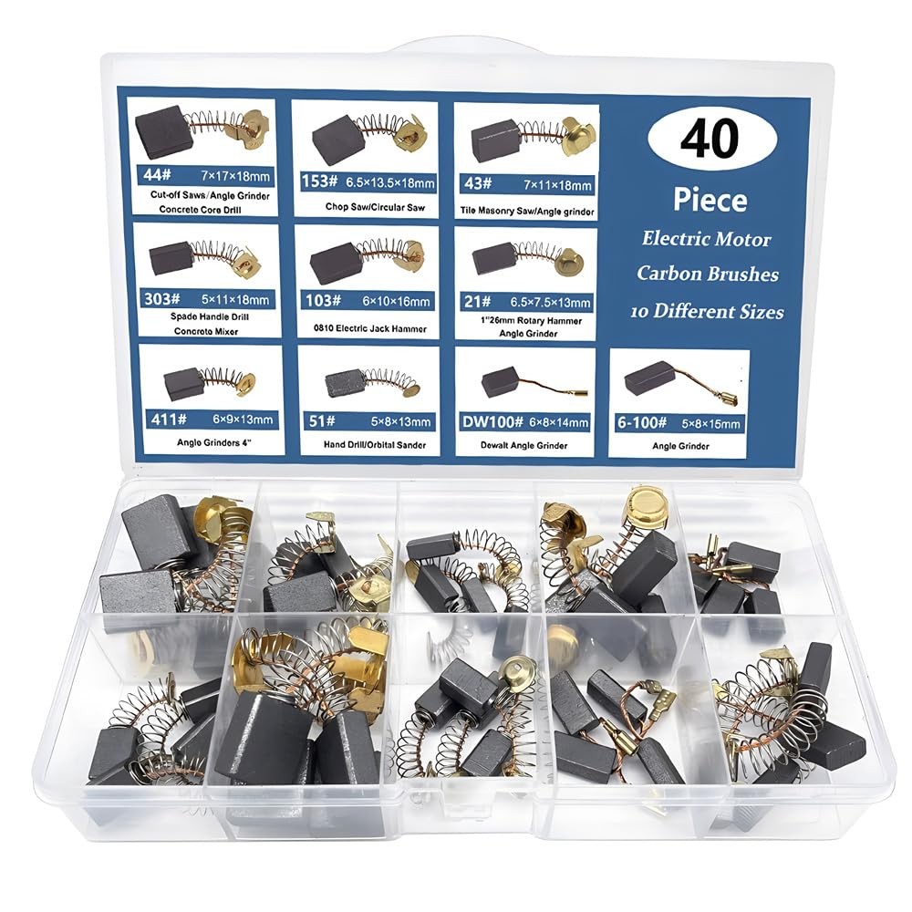 40 PCS ELECTRIC MOTOR CARBON BRUSH SET 10 SIZES REPLACEMENT POWER TOOL PARTS