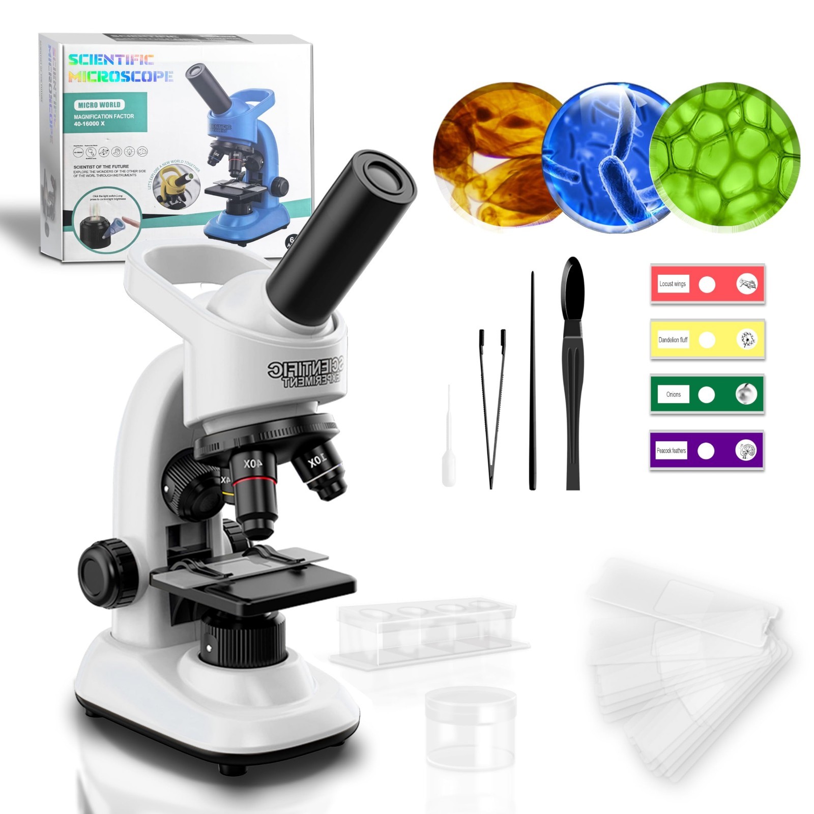 Kids Microscope Kit, 40X-1600X Beginner Microscope for Kids with LED Light,...