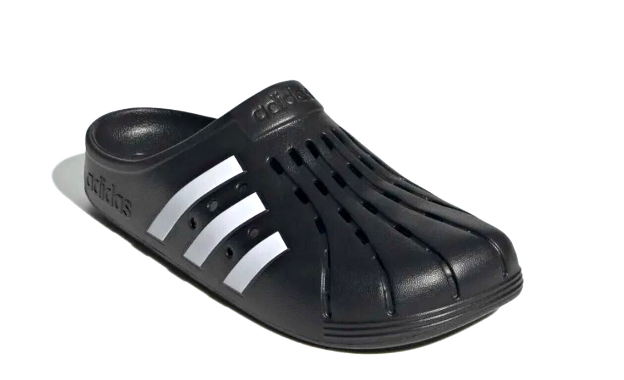 NEW ADIDAS MENS ADILETTE CLOGS SLIP ON SLIDES ~ SIZE US 10  #GZ5886  BLACK/WHITE