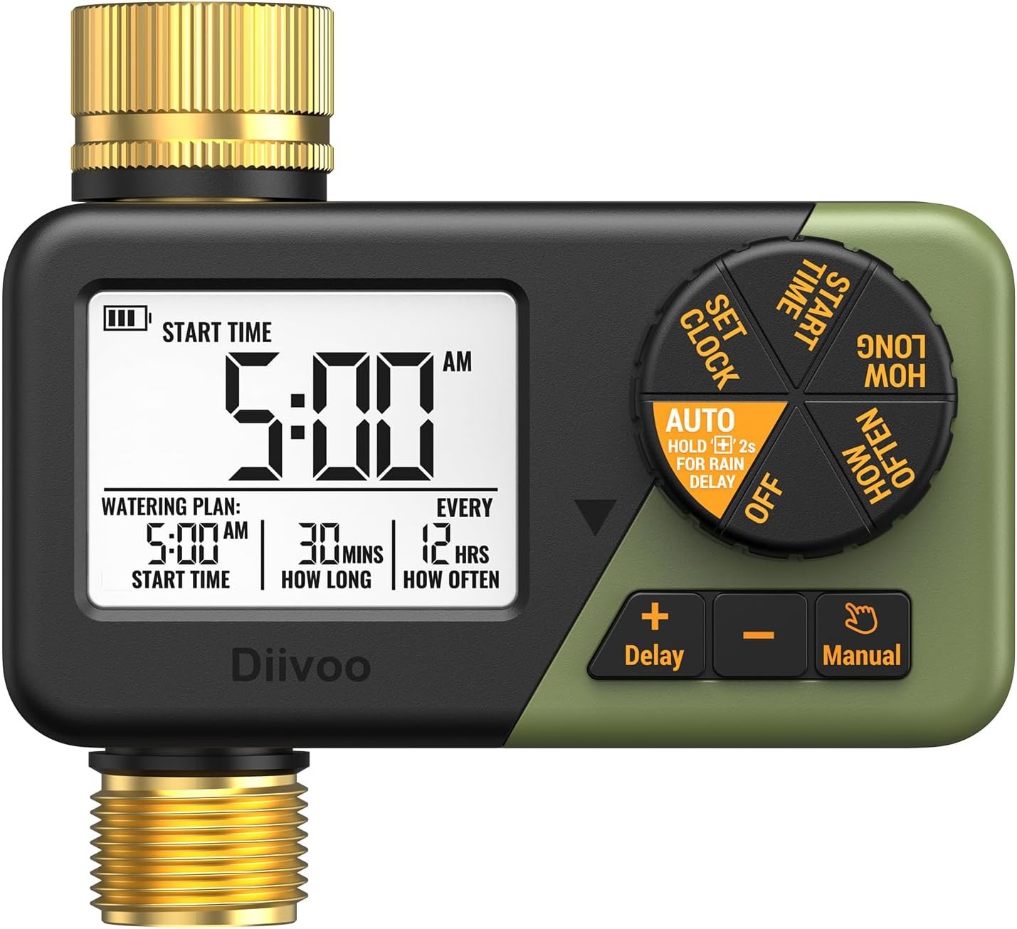 Brass Sprinkler Timer Watering with Display Rain Delay & Manual Mode for Outdoor
