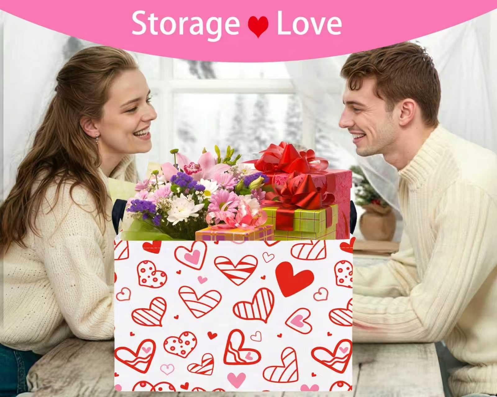 Valentines Day Large Foldable Heart Shaped Storage Box Bins Rectangular Toy