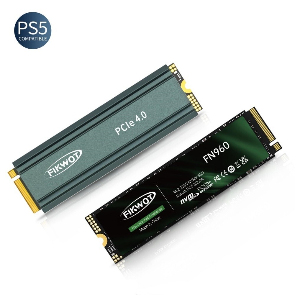Fikwot 512GBSSD PS5 PCIe 4.0 TLC NVMe M.2 Internal Solid State Drive w/ Heatsink