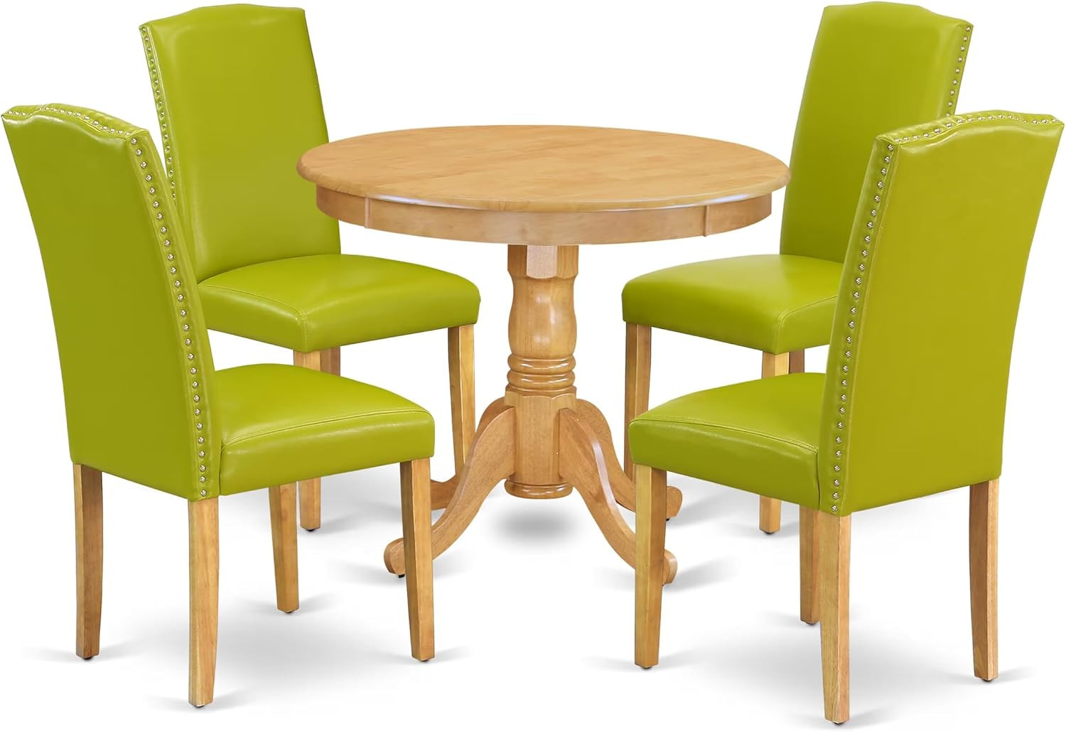 ANEN5-OAK-51 5 Piece Dinette Set Includes a round Dining Table with Pedestal and