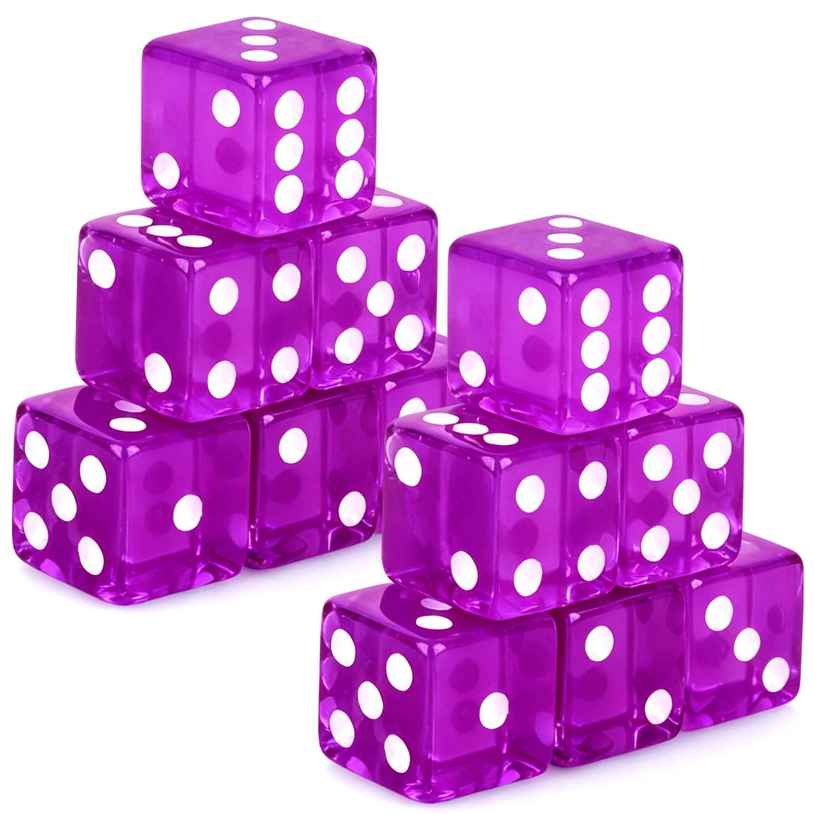 Abilat 12 Pieces 19mm Casino Dice Set Acrylic Translucent 6 Sided Game Dices ...