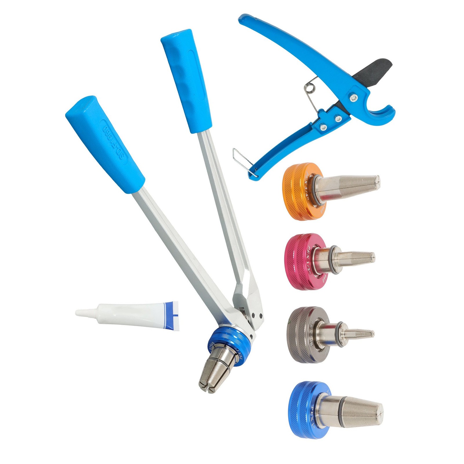 Manual PEX Pipe Expander Tool Kit Precision W/ 3/8" 1/2" 3/4" 1" Expansion Heads