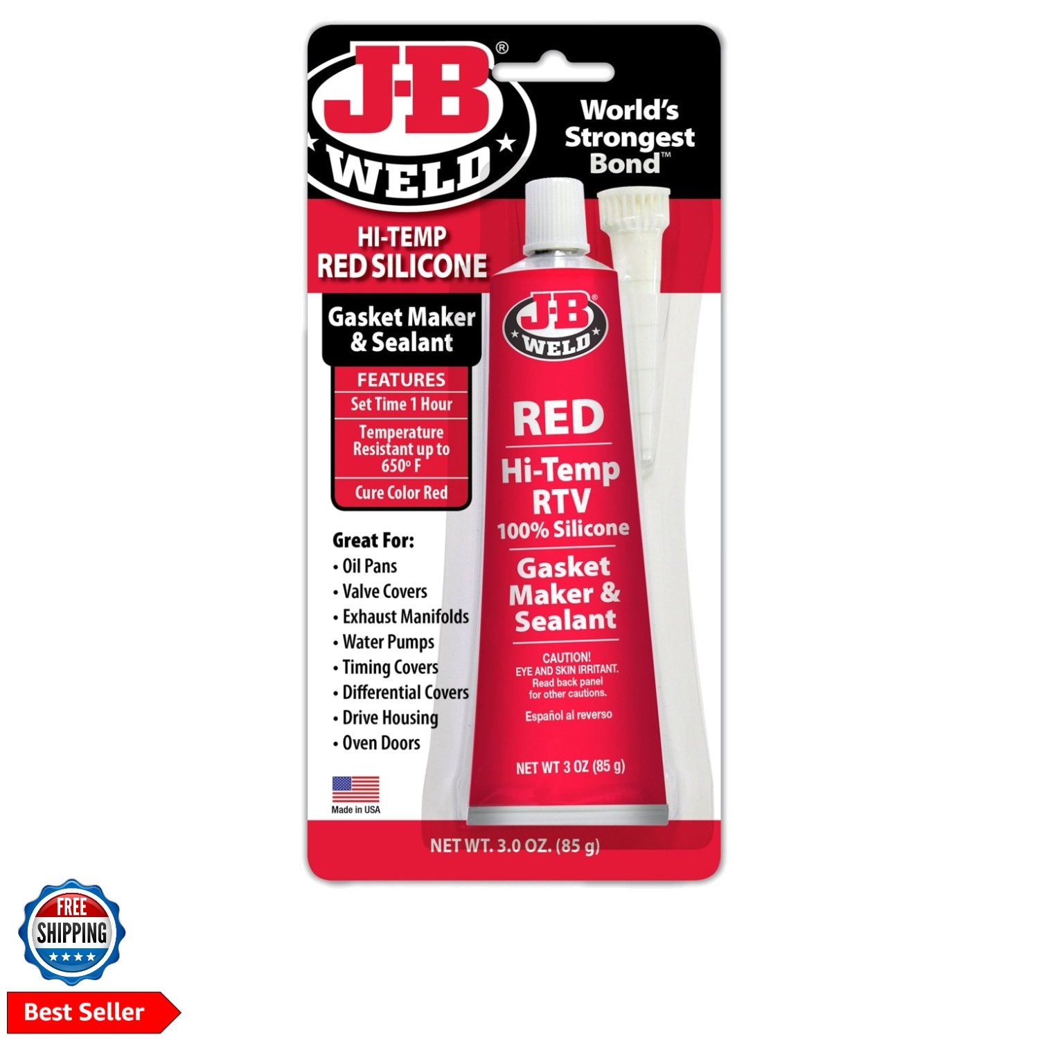 Red High Temperature RTV Silicone Gasket Maker and Sealant - 3 oz.