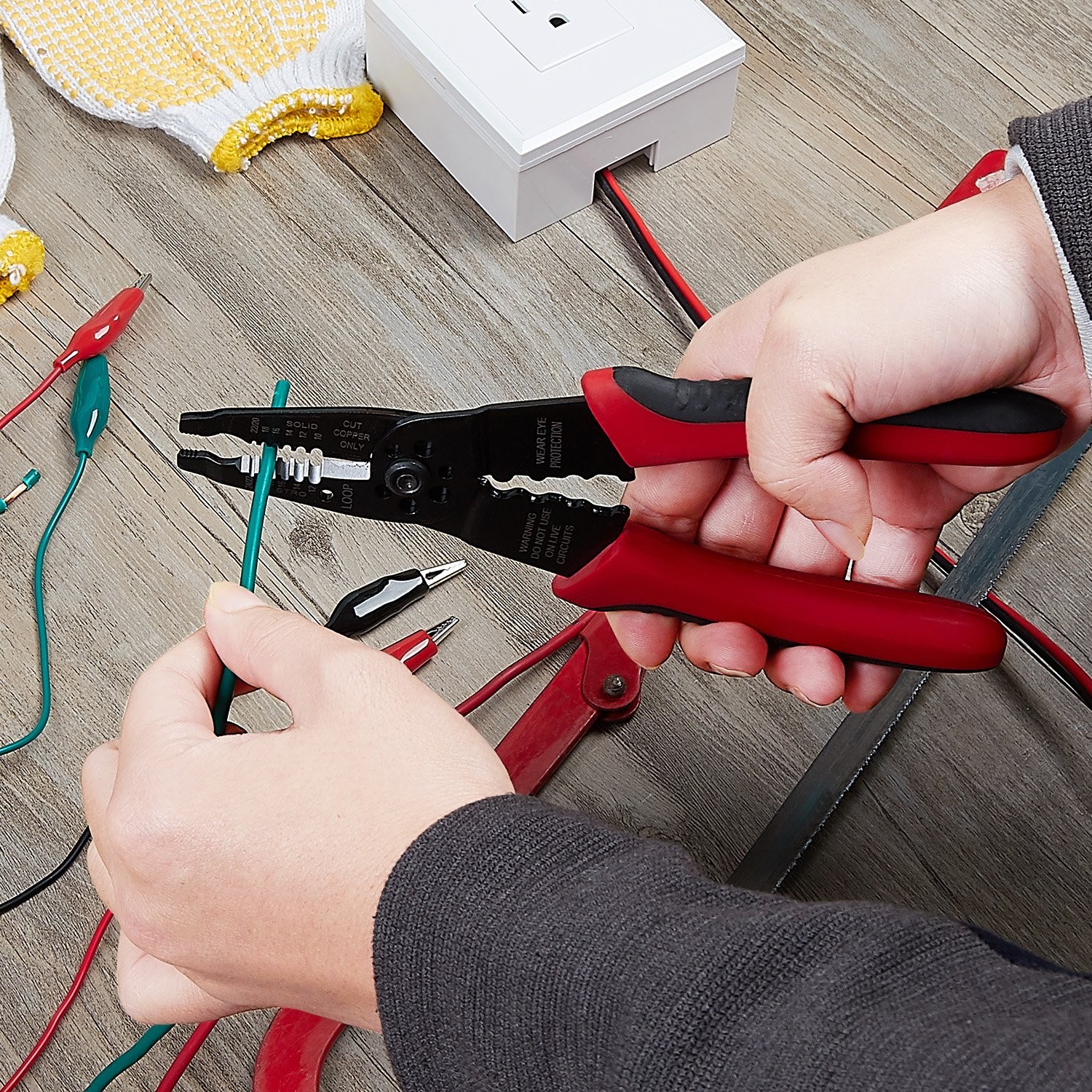 WGGE WG-015 Professional 8-inch Wire Stripper/Crimping Tool, Cable Cutter/Cri...