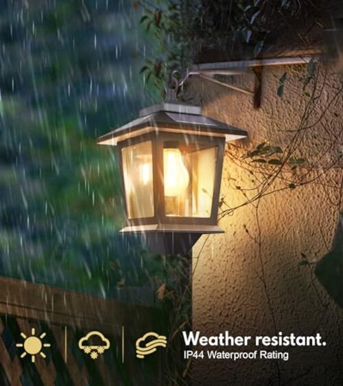 Solar Wall Lanterns with Replaceable Bulb,Outdoor Hanging Lights 2 Pack Black