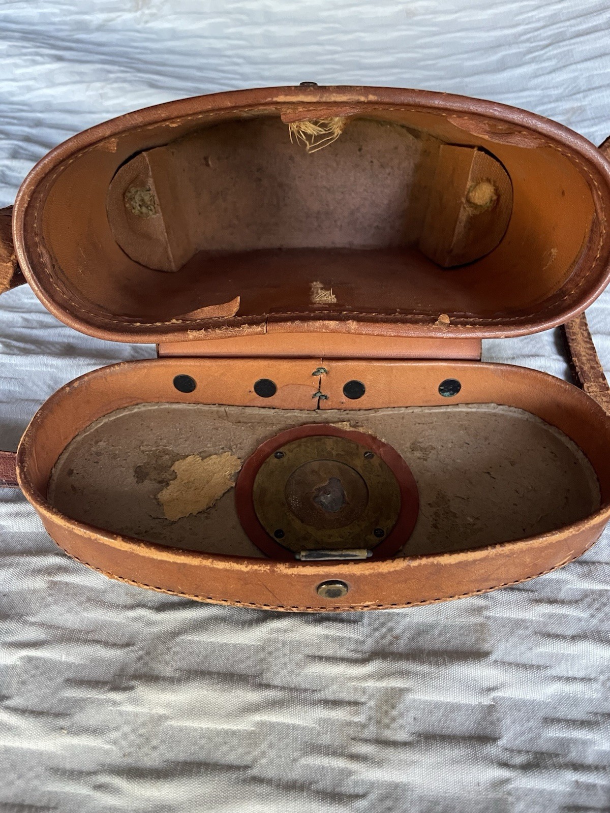Vintage Leather Binocular Case With Compass