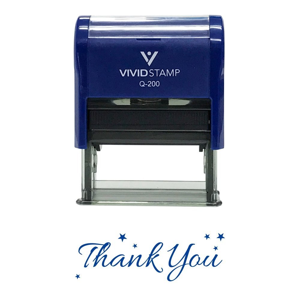 Medium Thank You w/ Stars Self Inking Rubber Stamp Blue Ink Office Craft DIY