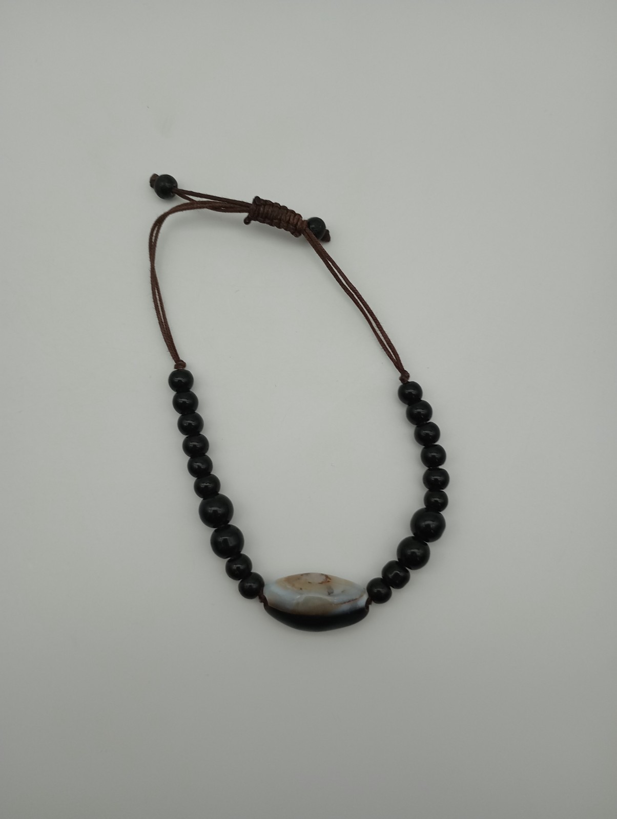 Genuine Black & White Stone Agate Hand Made Adjustable Bracelet